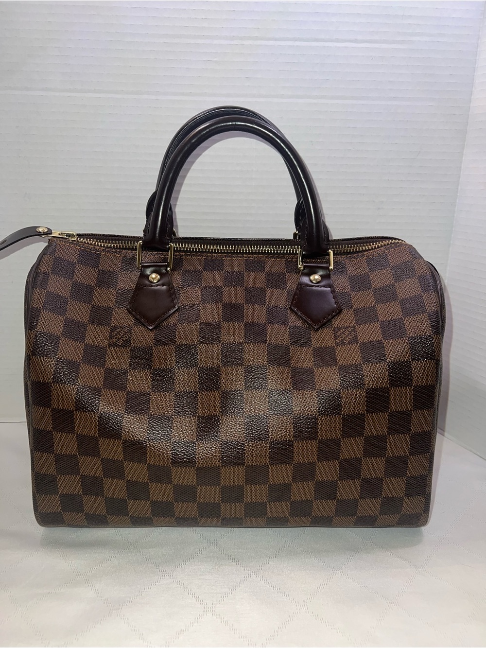 🔥🔥🔥 Louis Vuitton Speedy 30 Damier Ebene Canvas Handbag with Lock TH0067